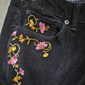 Embroidered Sonoma Black Corduroy Pants